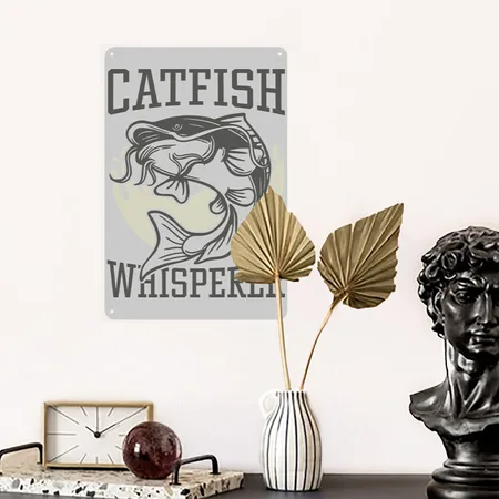 Catfish Whisperer Heather Gray Metal Poster Wall Art Decor Sign