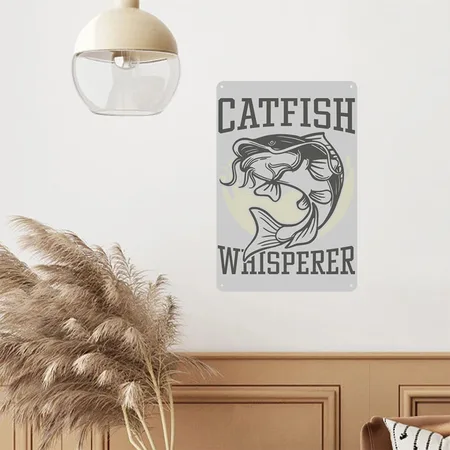 Catfish Whisperer Heather Gray Metal Poster Wall Art Decor Sign