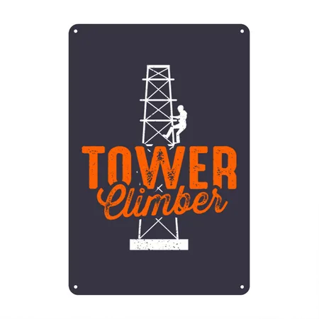 Cell Tower Climber Climbing Technician Midnight Navy Metal Poster Wall Art Decor Sign