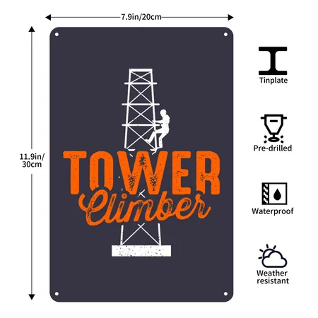 Cell Tower Climber Climbing Technician Midnight Navy Metal Poster Wall Art Decor Sign