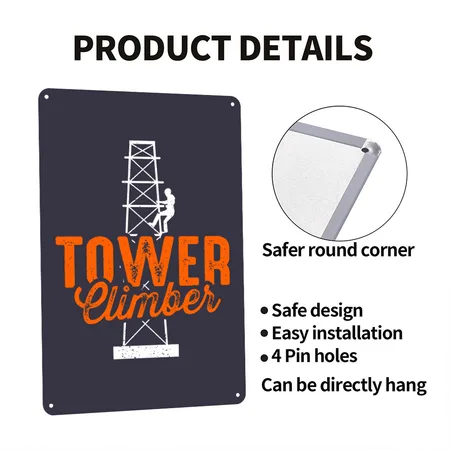 Cell Tower Climber Climbing Technician Midnight Navy Metal Poster Wall Art Decor Sign