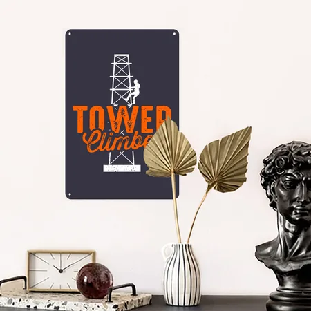 Cell Tower Climber Climbing Technician Midnight Navy Metal Poster Wall Art Decor Sign