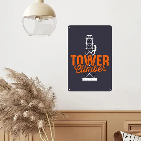 Cell Tower Climber Climbing Technician Midnight Navy Metal Poster Wall Art Decor Sign