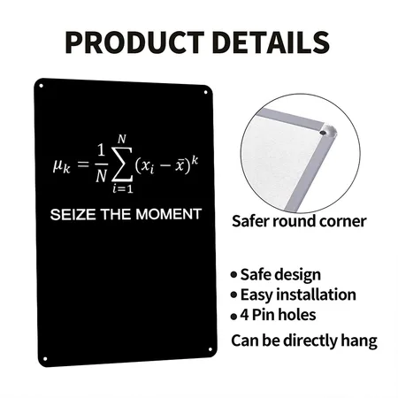 Central Moment Statistics Math Teacher Geek Studen Black Metal Poster Wall Art Decor Sign