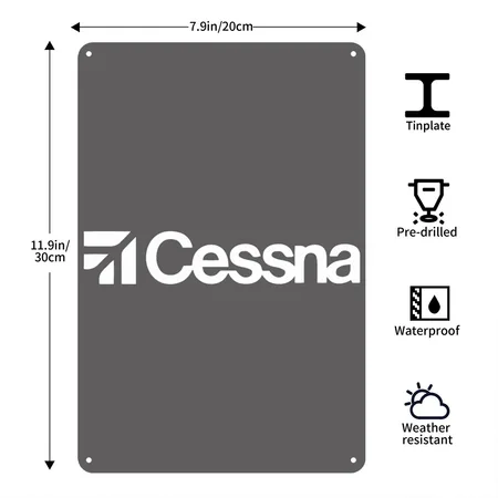 Cessna Aircraft Tee Charcoal Grey Metal Poster Wall Art Decor Sign