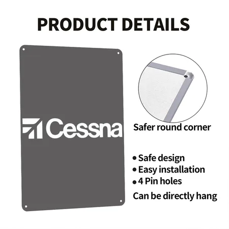 Cessna Aircraft Tee Charcoal Grey Metal Poster Wall Art Decor Sign