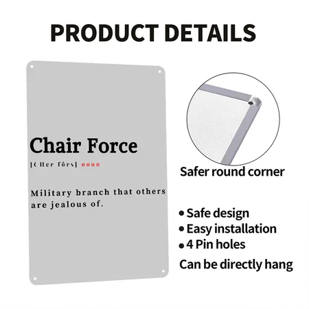 Chair Force Definition Heather Gray Metal Poster Wall Art Decor Sign