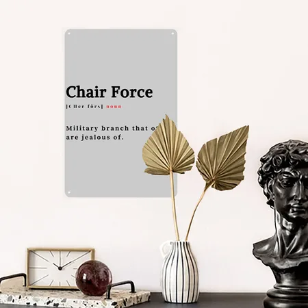 Chair Force Definition Heather Gray Metal Poster Wall Art Decor Sign