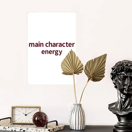 Character Statement Embroidered White Metal Poster Wall Art Decor Sign