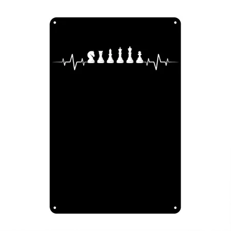 Chess Chess Pieces Chess Heartbeat Black Metal Poster Wall Art Decor Sign