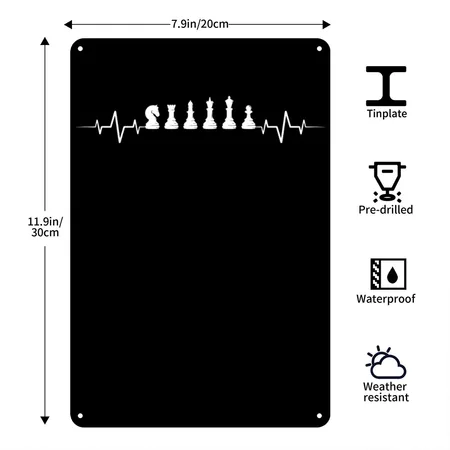 Chess Chess Pieces Chess Heartbeat Black Metal Poster Wall Art Decor Sign
