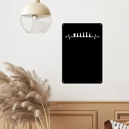 Chess Chess Pieces Chess Heartbeat Black Metal Poster Wall Art Decor Sign
