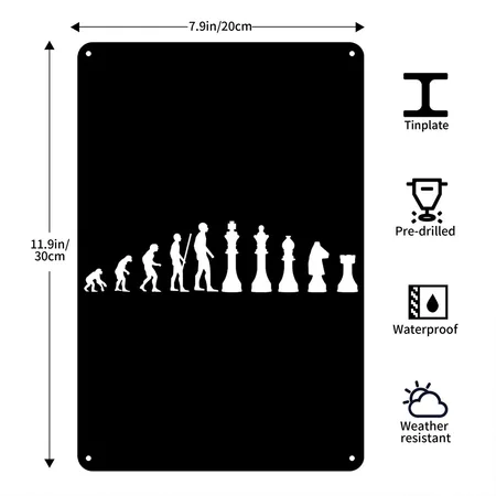 Chess Evolution Chess Player Black Metal Poster Wall Art Decor Sign