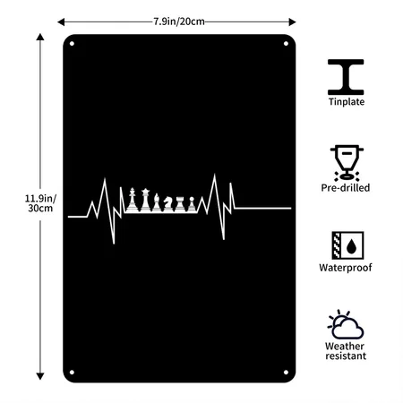 Chess Heartbeat Black Metal Poster Wall Art Decor Sign