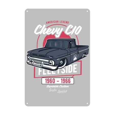 Chevy C10 - American Legend Heather Grey Metal Poster Wall Art Decor Sign