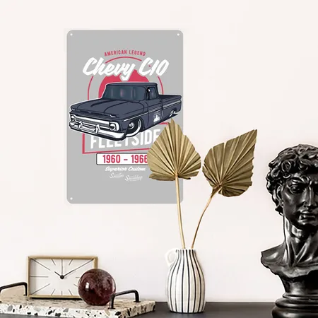 Chevy C10 - American Legend Heather Grey Metal Poster Wall Art Decor Sign