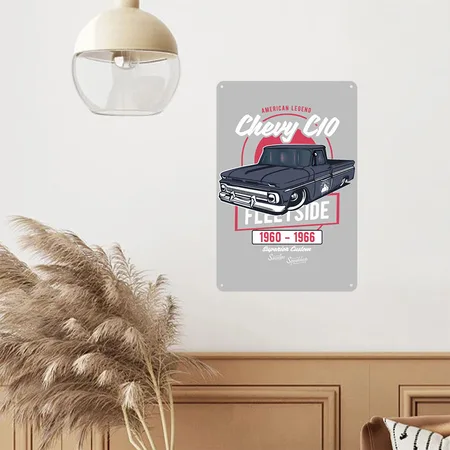 Chevy C10 - American Legend Heather Grey Metal Poster Wall Art Decor Sign