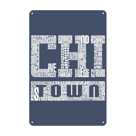 Chi Town Streets Chicago Hoody Clothing Apparel Heather Navy Metal Poster Wall Art Decor Sign
