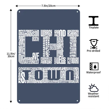 Chi Town Streets Chicago Hoody Clothing Apparel Heather Navy Metal Poster Wall Art Decor Sign