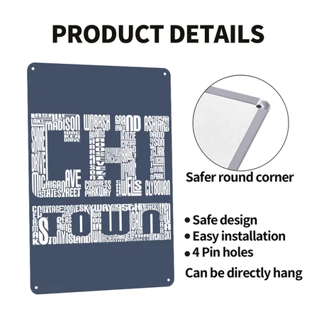 Chi Town Streets Chicago Hoody Clothing Apparel Heather Navy Metal Poster Wall Art Decor Sign