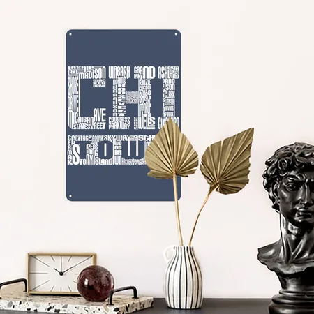 Chi Town Streets Chicago Hoody Clothing Apparel Heather Navy Metal Poster Wall Art Decor Sign