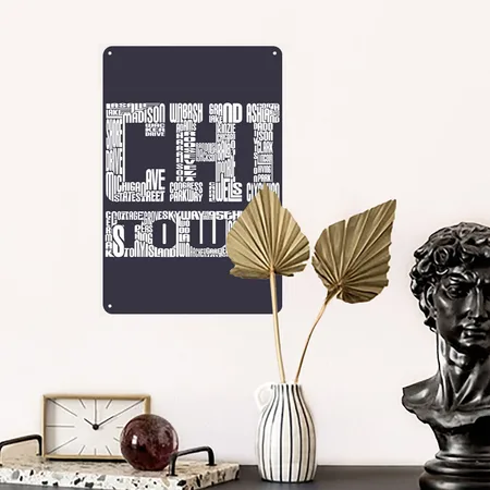 Chicago Chi-town Chitown Streets Avenues Midnight Navy Metal Poster Wall Art Decor Sign