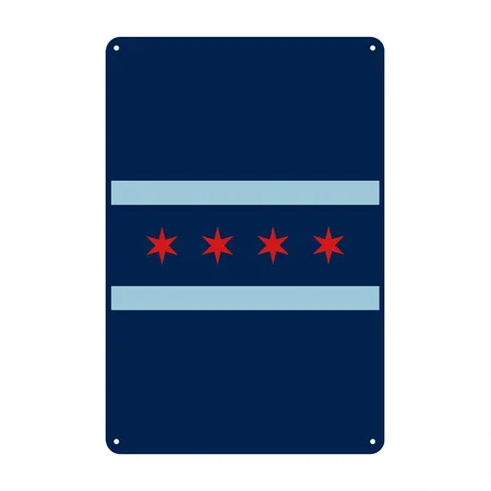 Chicago City Flag Navy Metal Poster Wall Art Decor Sign