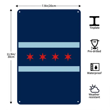 Chicago City Flag Navy Metal Poster Wall Art Decor Sign