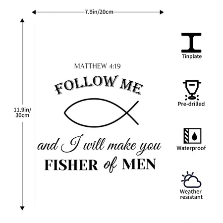 Christian Fish Fisher Of Men Matthew 4:19 Bible White Metal Poster Wall Art Decor Sign