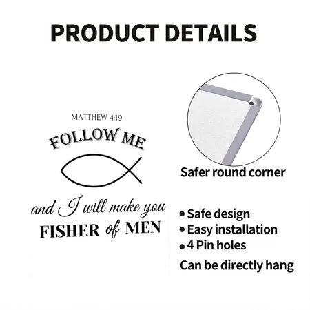 Christian Fish Fisher Of Men Matthew 4:19 Bible White Metal Poster Wall Art Decor Sign
