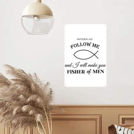 Christian Fish Fisher Of Men Matthew 4:19 Bible White Metal Poster Wall Art Decor Sign