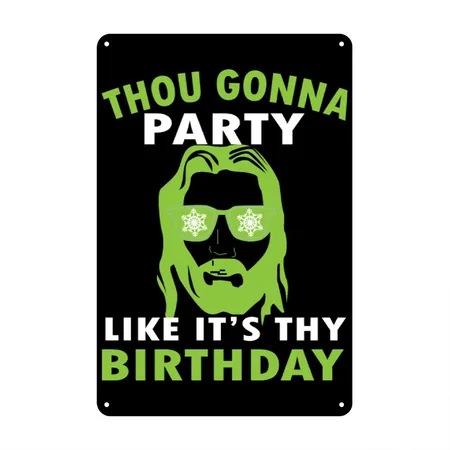 Christmas Birthday Party Black Metal Poster Wall Art Decor Sign