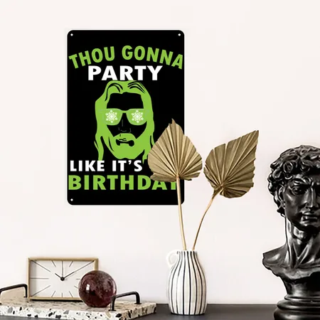 Christmas Birthday Party Black Metal Poster Wall Art Decor Sign