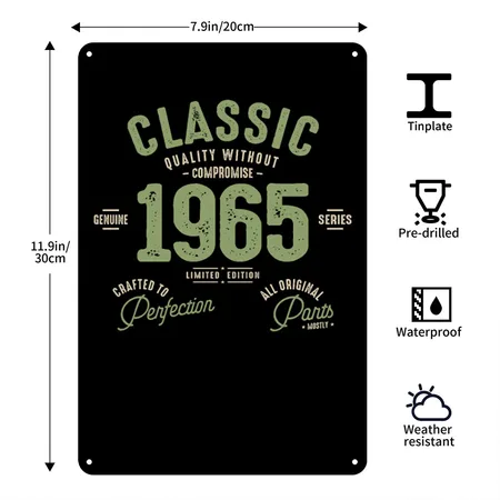 Classic 1965 - 57th Birthday Retro Vintage Black Metal Poster Wall Art Decor Sign