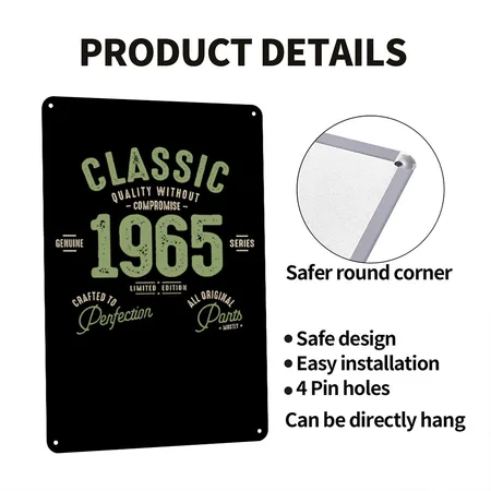 Classic 1965 - 57th Birthday Retro Vintage Black Metal Poster Wall Art Decor Sign