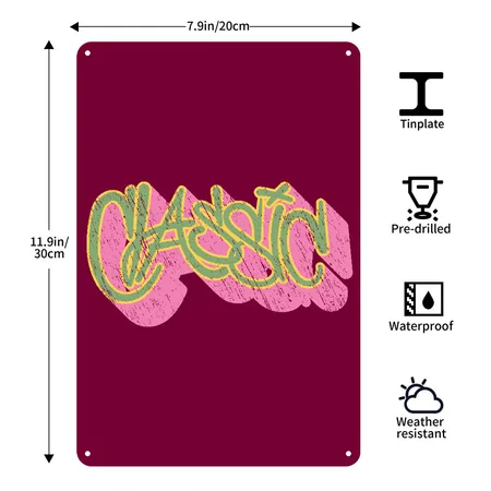 Classic Graffiti Typography Burgundy Metal Poster Wall Art Decor Sign