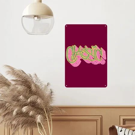 Classic Graffiti Typography Burgundy Metal Poster Wall Art Decor Sign