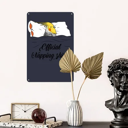 Cockatiel Navy/heather Gray Metal Poster Wall Art Decor Sign