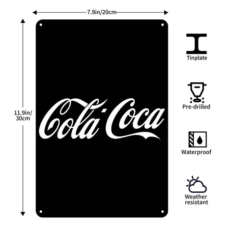 Cola Coca Black Metal Poster Wall Art Decor Sign