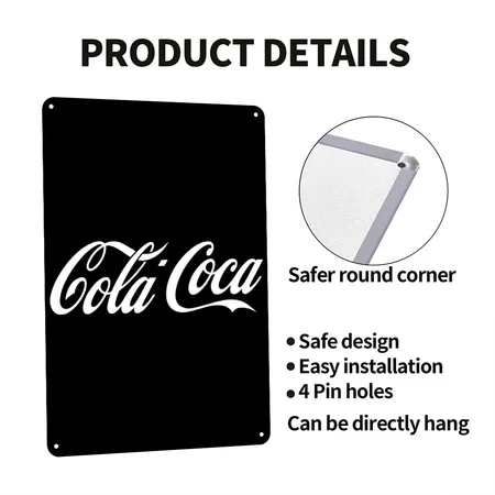 Cola Coca Black Metal Poster Wall Art Decor Sign
