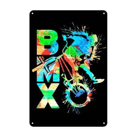 Colourful BMX | BMX Bike | Cool BMX Bicycle | BMX Black Metal Poster Wall Art Decor Sign