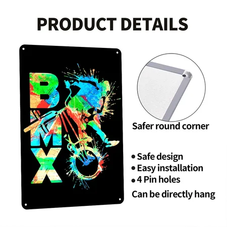 Colourful BMX | BMX Bike | Cool BMX Bicycle | BMX Black Metal Poster Wall Art Decor Sign