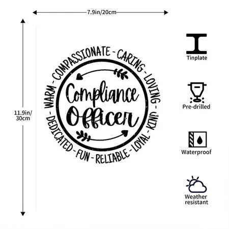 Compliance Officer Vintage Gift White Metal Poster Wall Art Decor Sign