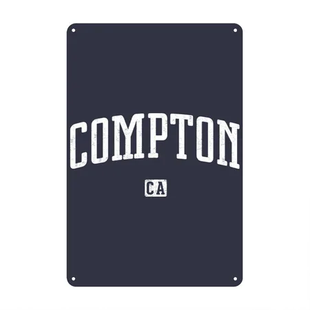 Compton California Vintage Style Navy/heather Gray Metal Poster Wall Art Decor Sign