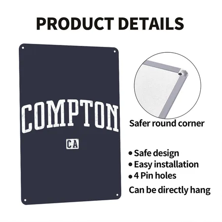 Compton California Vintage Style Navy/heather Gray Metal Poster Wall Art Decor Sign
