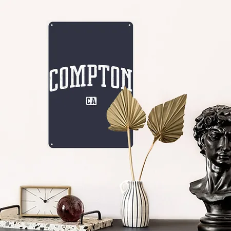 Compton California Vintage Style Navy/heather Gray Metal Poster Wall Art Decor Sign