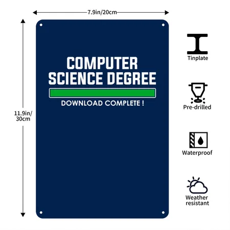 Computer Science Degree Navy Metal Poster Wall Art Decor Sign