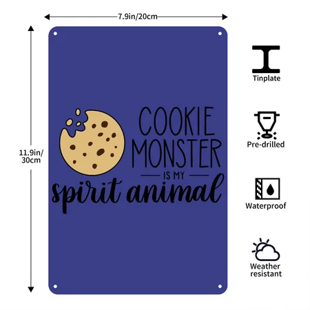 Cookie Monster Is My Spirit Animal Royal Blue Metal Poster Wall Art Decor Sign