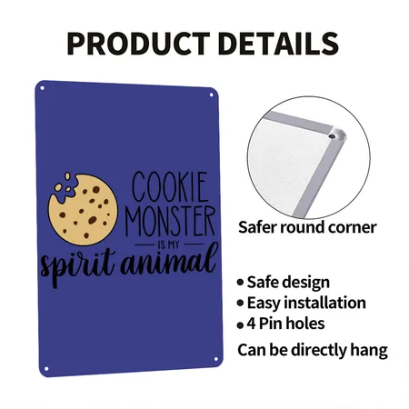 Cookie Monster Is My Spirit Animal Royal Blue Metal Poster Wall Art Decor Sign