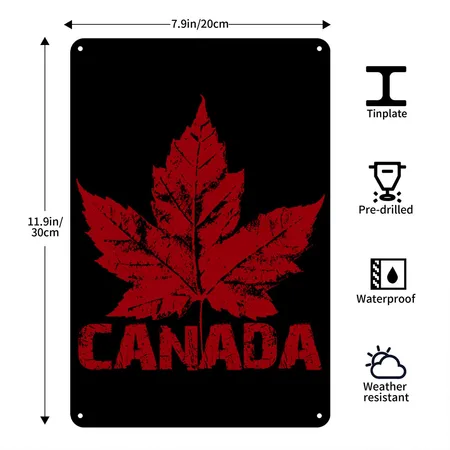 Cool Canada Souvenir Vintage Maple Leaf Gifts Black Metal Poster Wall Art Decor Sign